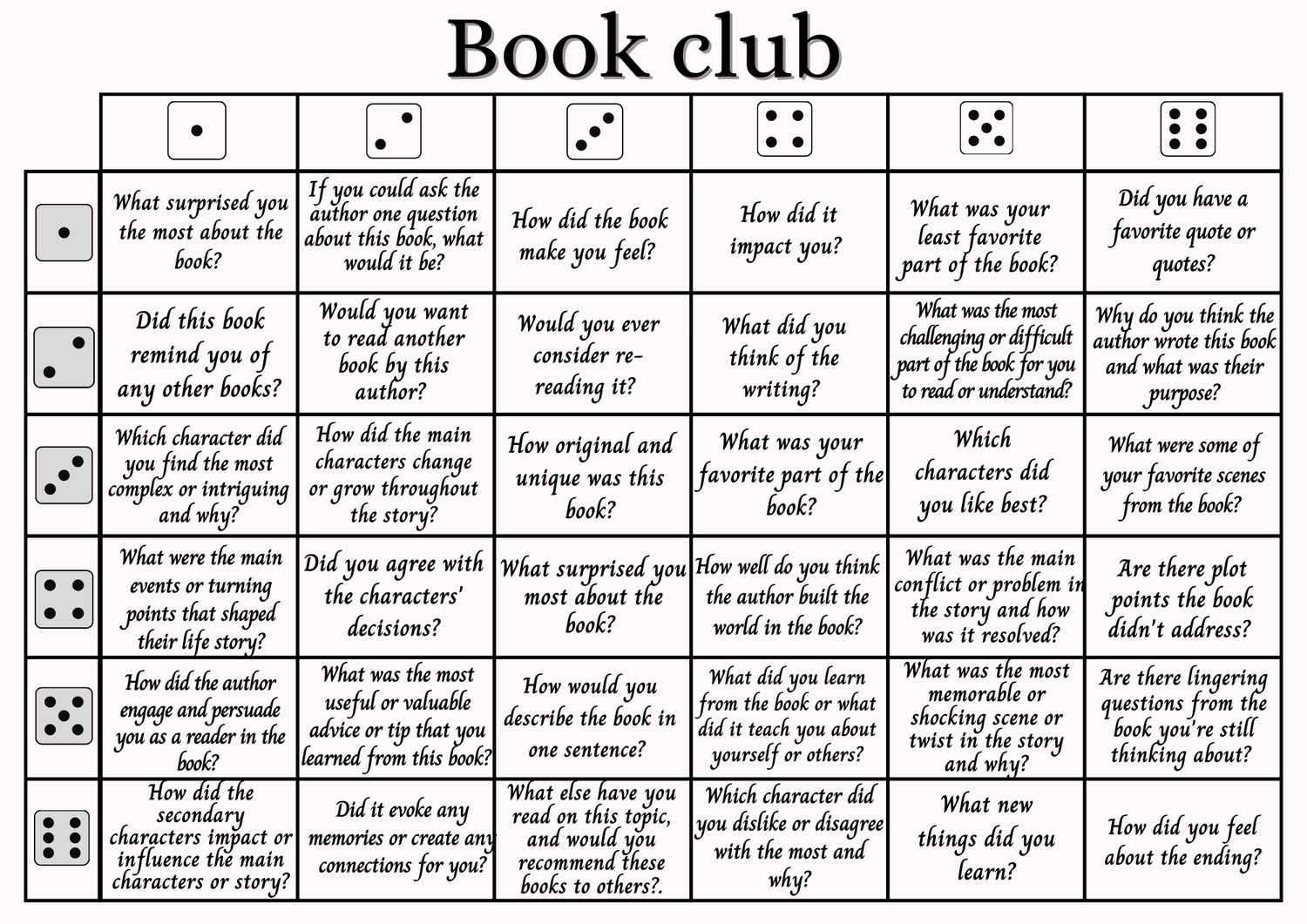 Book Club Printables