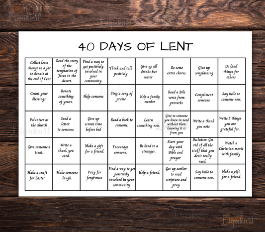 Lent Activity Calendar for kids, 40 Days Lenten Calendar, Ash Wednesday, Lent Family Prayer and Service Activities Family Activities