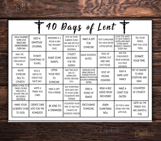 Lent Activity Calendar for adults, 40 Days Lenten Calendar, Ash Wednesday, Lent Family Prayer and Service Activities Family Activities