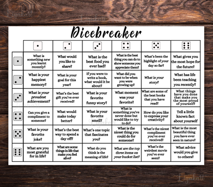 DiceBreaker Game, Icebreaker Activity for adults, conversation starters, Dice Game, Get To Know You, office party game, networking activity