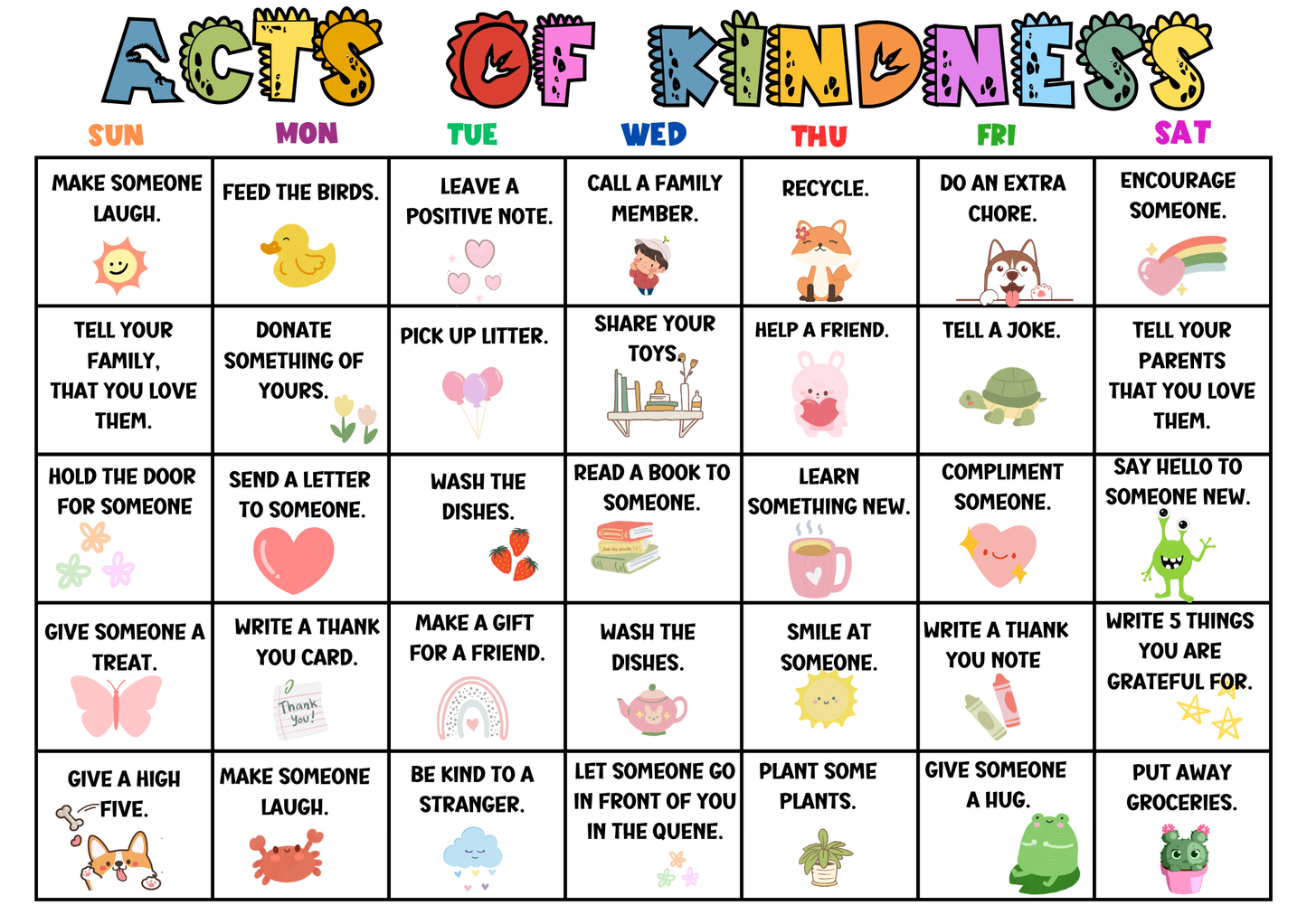 Acts of kindness calendar, Kindness Activities for Kids, Random Acts of Kindness Ideas, Family Activities, Kindness Matters, kindness bingo