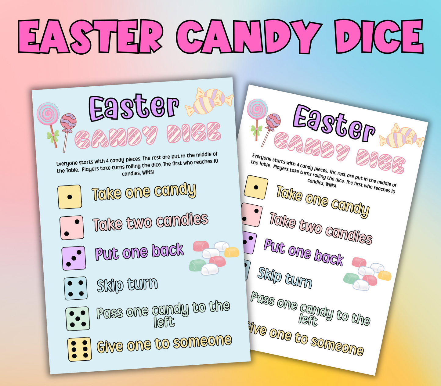 Easter candy Dice game, Easter Activity, Easter Party Game, Classroom Easter activity, Easter Games for Kids, adult candy activity