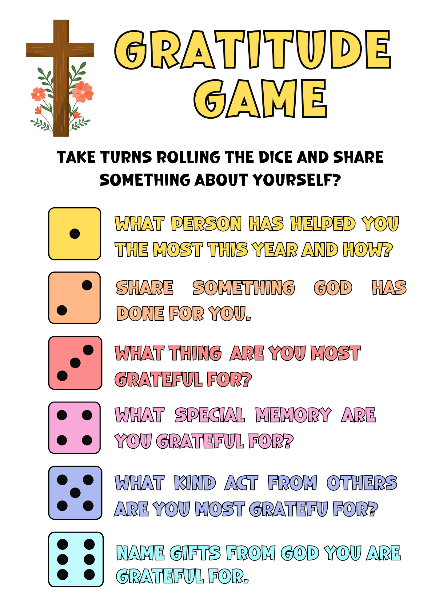 Digital Easter themed Christian Gratitude game in A4 format as PNG